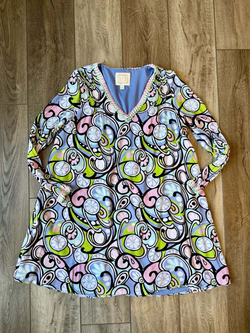 Sail To Sable Dress Coastal Preppy Floral Print Tunic (M)